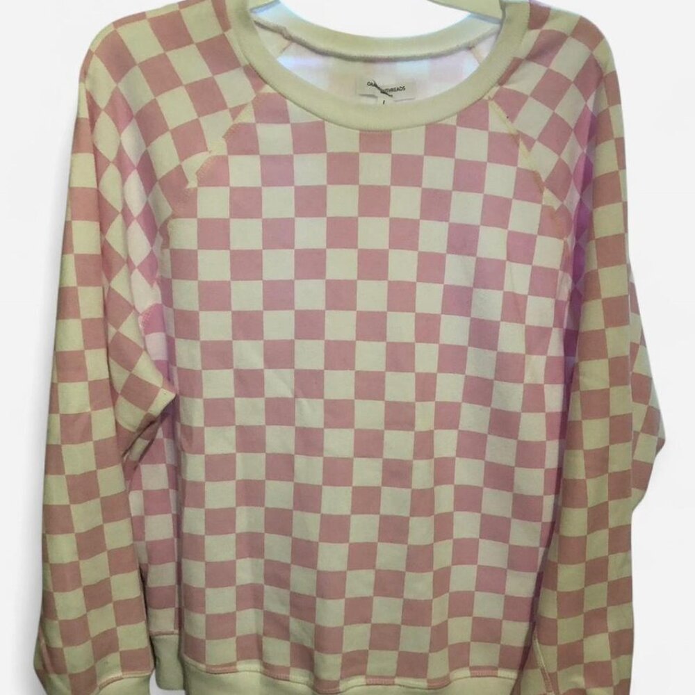 Pink and white checkered sweatshirt